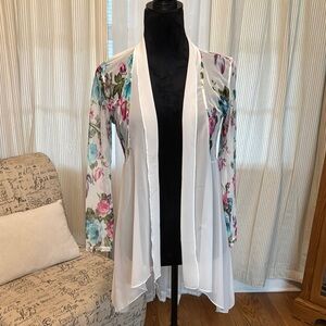 Floral Sheer White Kimono Cardigan